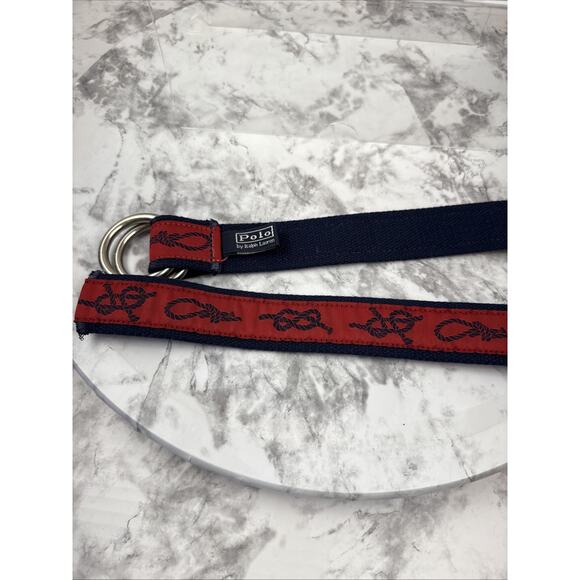 Polo Ralph Lauren Vintage O Ring Nautical Knots Sailing Blet One Size Red Navy - Picture 9 of 11